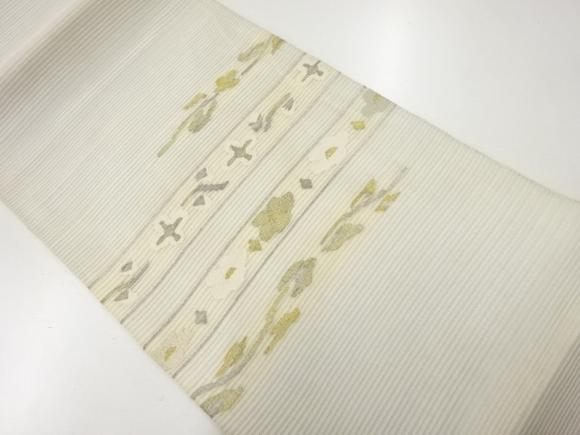 アンティーク　絽横段に花模様織出し袋帯（材料）